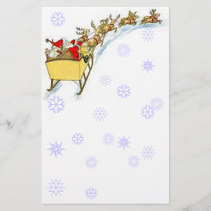 Sheetpaper Vintage Santa Flying Reindeer Sleigh! Stationery