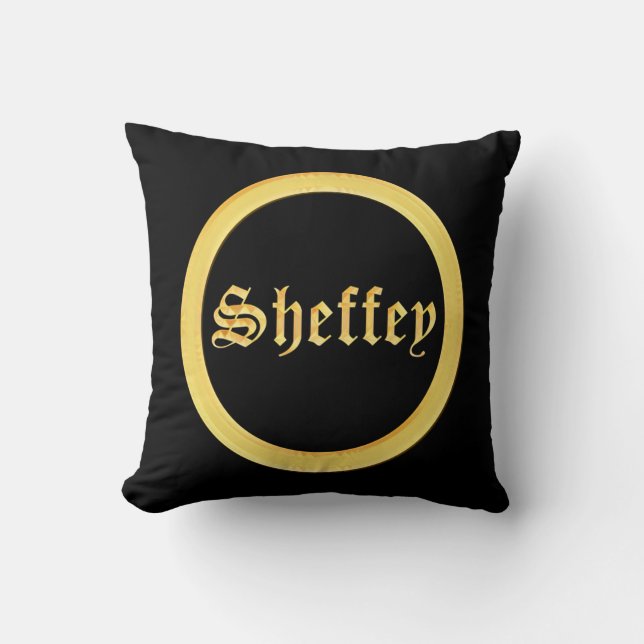 Sheffey Fonts - Black and Gold Cushion (Front)