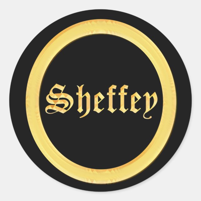 Sheffey Fonts - Black and Gold Monogram Classic Round Sticker (Front)