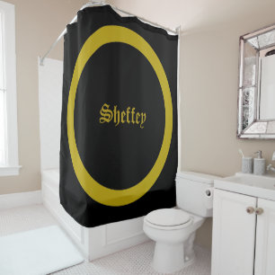Sheffey Fonts - Black and Gold Monogram Shower Cur Curtain