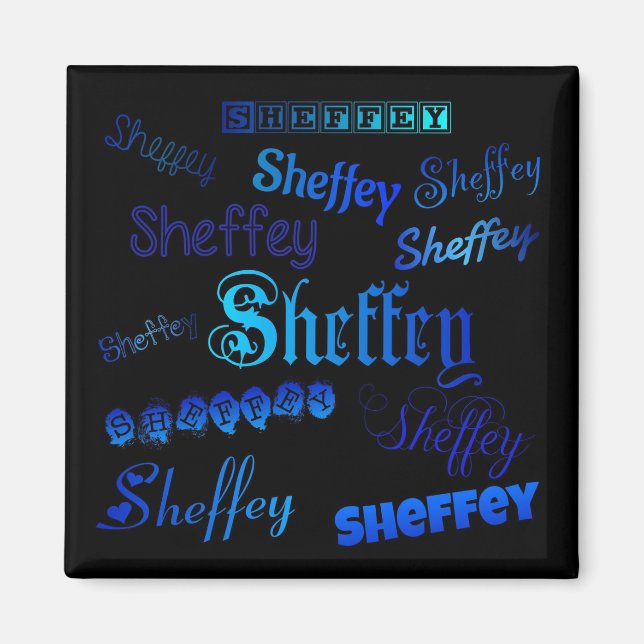 Sheffey Fonts - Blue on Black magnet (Front)