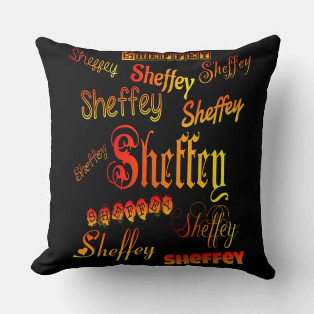 Sheffey Fonts - Orange, Red and Yellow Cushion (Front)