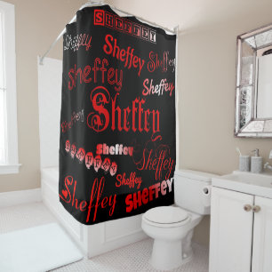 Sheffey Fonts - Shades of Red on Black Shower Curtain