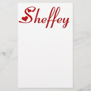 Sheffey name with two red hearts stationery