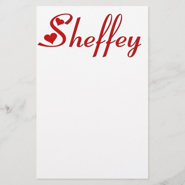 Sheffey name with two red hearts stationery (Front)