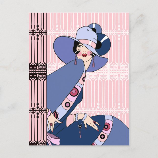 Shelby, 1920s Art Deco Lady in Pink and Blue Postcard (Front)