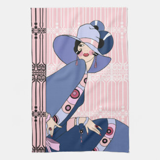 Shelby, 1920s Art Deco Lady in Pink and Blue Tea Towel