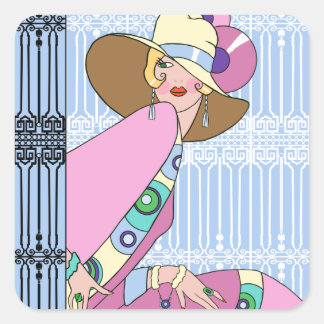 Shelby, 1920s Lady in Blue and Pink Square Sticker