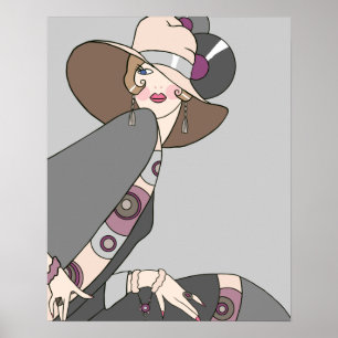 Shelby, 1920s Lady in Grey and Rose Poster