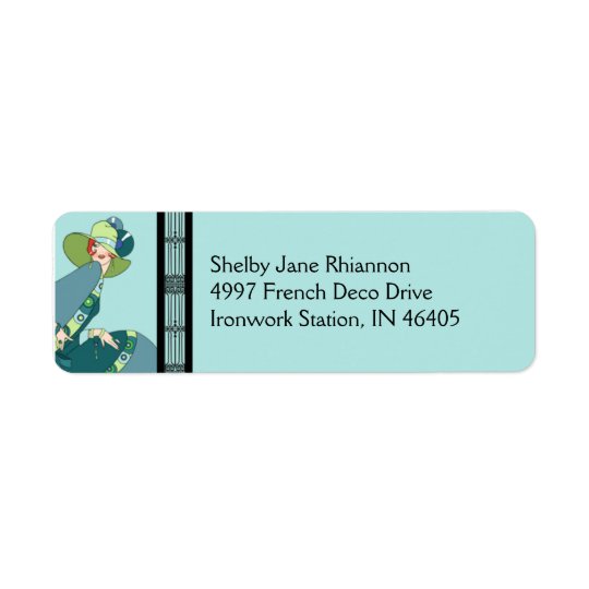 Shelby, 1930s Lady in Aqua and Teal Return Address Label