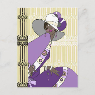 Shelby, 1930s Lady in Cream and Purple Postcard