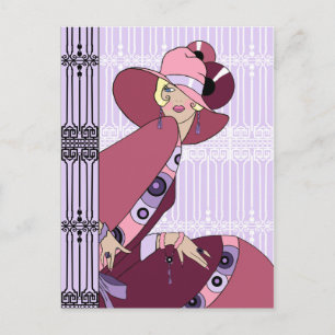 Shelby, 1930s Lady in Lavender and Wine Postcard