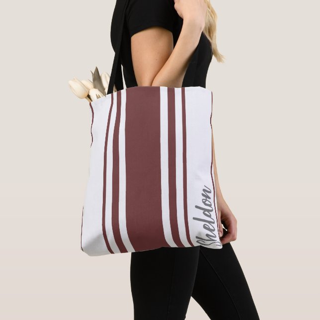 Sheldon Minimalist Stripes Monogram Tote Bag (Close Up)