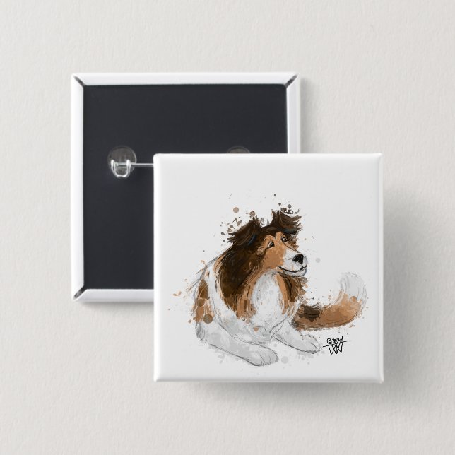 Sheldon the Sheltie 15 Cm Square Badge (Front & Back)