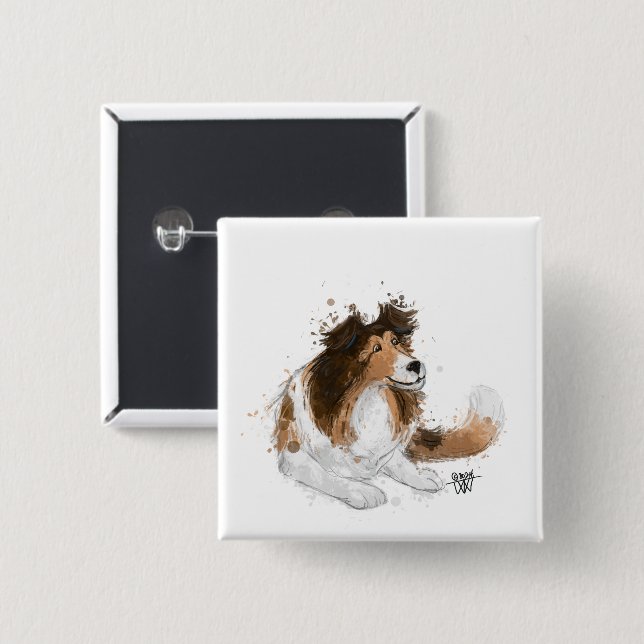 Sheldon the Sheltie 15 Cm Square Badge (Front & Back)