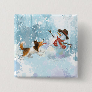 Sheldon the Sheltie and the Snowman 15 Cm Square Badge
