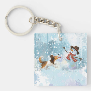 Sheldon the Sheltie and the Snowman Key Ring