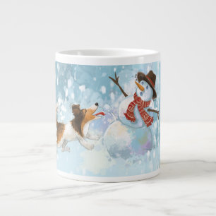 Sheldon the Sheltie and the Snowman Large Coffee Mug
