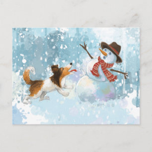 Sheldon the Sheltie and the Snowman Postcard