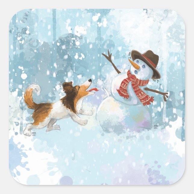 Sheldon the Sheltie and the Snowman Square Sticker (Front)