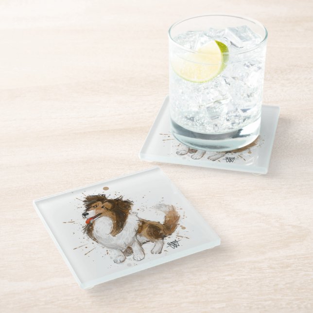 Sheldon the Sheltie Glass Coaster (Angled)