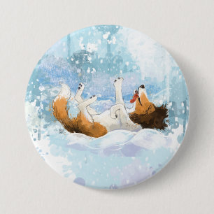 Sheldon the Sheltie Plays in the Snow 7.5 Cm Round Badge