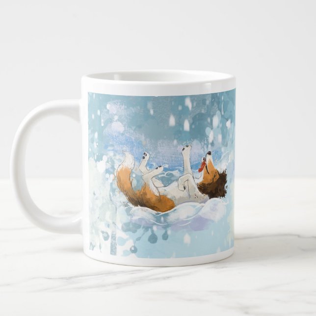 Sheldon the Sheltie Plays in the Snow Large Coffee Mug (Left)