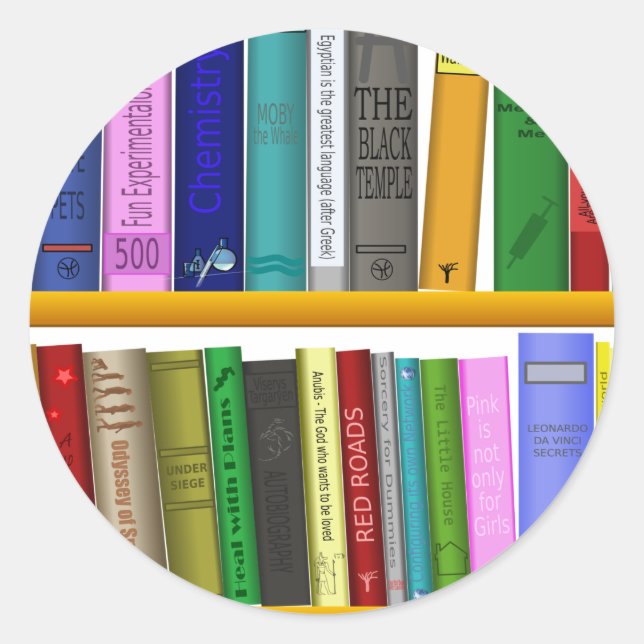 shelf books library reading classic round sticker (Front)