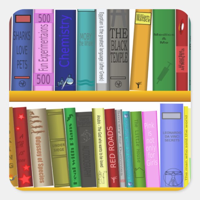 shelf books library reading square sticker (Front)