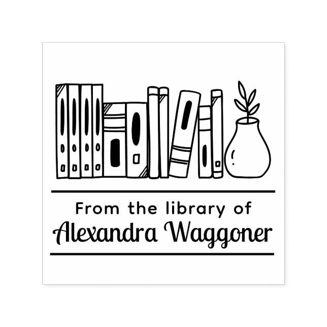 Shelf of Books with Plant “From the library of” Self-inking Stamp (Design)