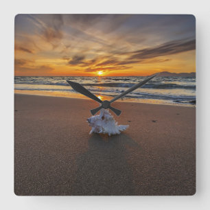 Shell At The Beach At Sunset Kos Island Square Wall Clock