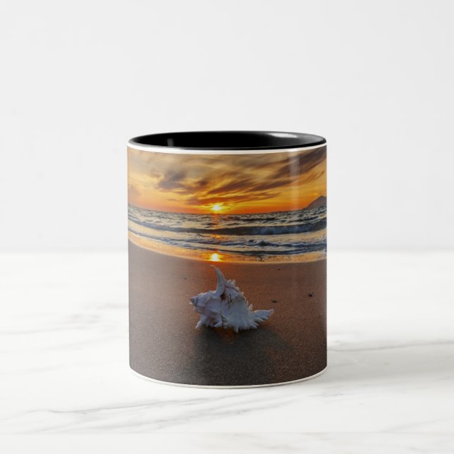 Shell At The Beach At Sunset | Kos Island Two-Tone Coffee Mug (Center)