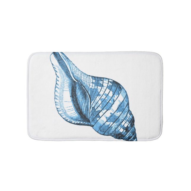 Shell beach coastal ocean blue white bath mats (Front)