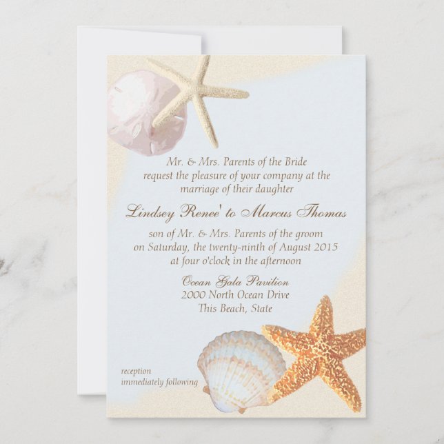 Shell Beach Starfish Wedding Invitation (Front)