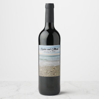 Shell Beach Sunrise Wedding Wine Bottle Labels 