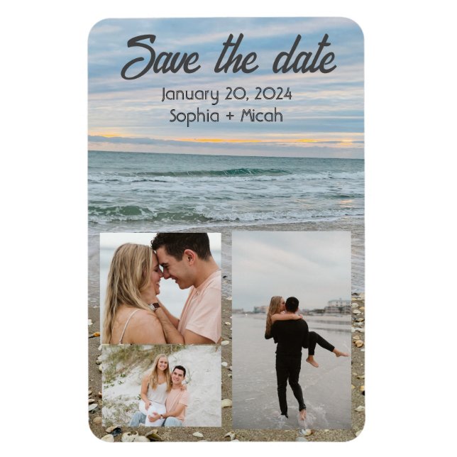 Shell blue beach magnet save-the-date template (Vertical)