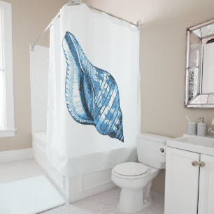 Shell blue coastal nautical watercolor shower curtain