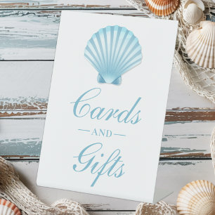  Shell Blue Nautical Beach Wedding Cards Gifts  Pedestal Sign