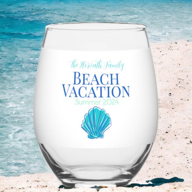 Shell Custom Beach Cruise Reunion Vacation Stemless Wine Glass (Creator Uploaded)