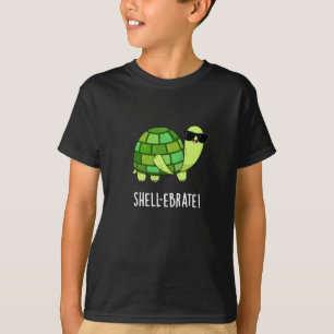 Shell-ebrate Funny Tortoise Animal Pun Dark BG T-Shirt
