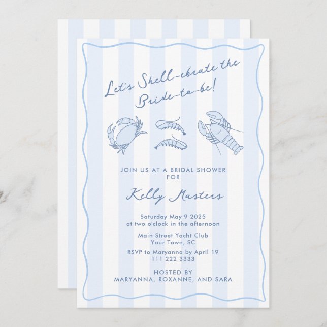 Shell-ebrate Hand-Drawn Crustacean Bridal Shower Invitation (Front/Back)