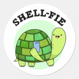 Shell-fie Funny Tortoise Selfie Pun  Classic Round Sticker