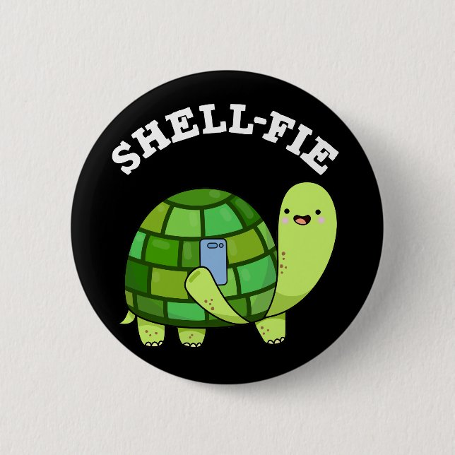 Shell-fie Funny Tortoise Selfie Pun Dark BG 6 Cm Round Badge (Front)
