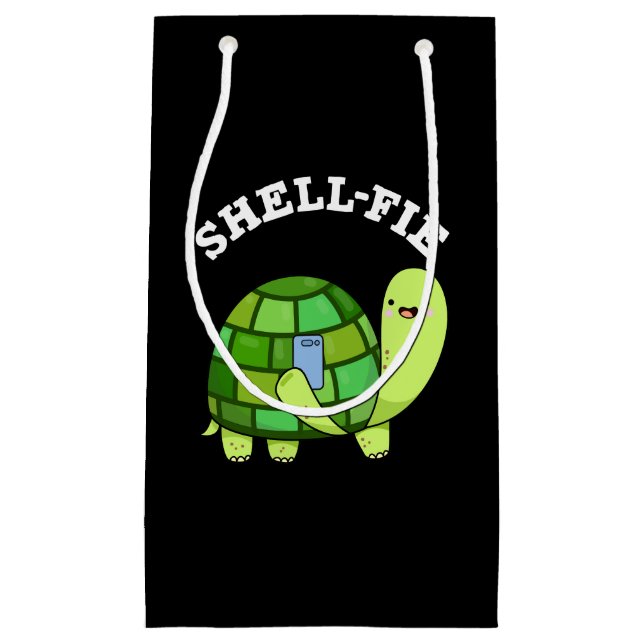 Shell-fie Funny Tortoise Selfie Pun Dark BG Small Gift Bag (Front)