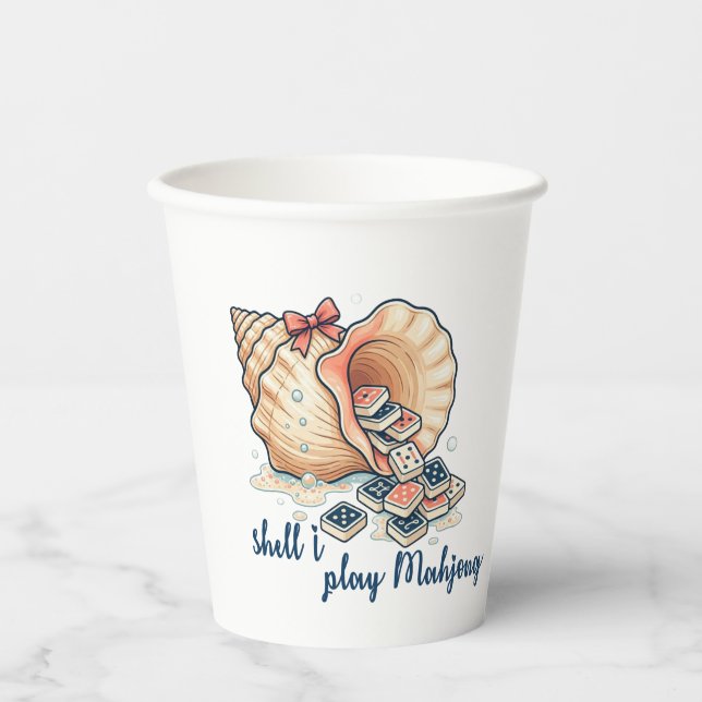 Shell I Play Mahjong Coastal Paper Cups (Front)