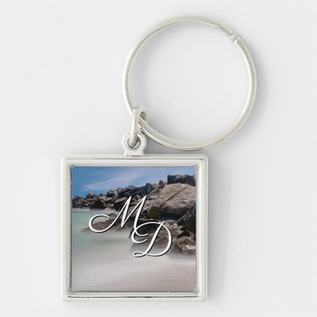 Shell Island Rocks And Waves Square Keychain (Front)