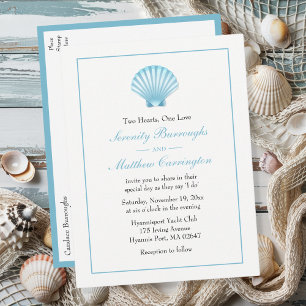 Shell Nautical Blue Turquoise Beach Wedding Invitation Postcard