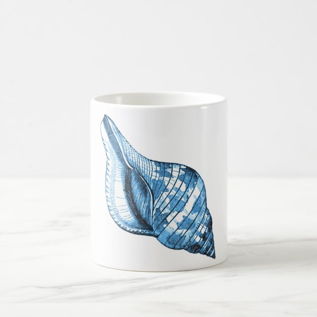 Shell nautical coastal ocean beach blue gifts coffee mug (Center)