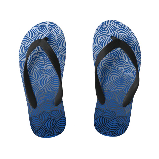 Shell pattern.04.w DBlue BG Kid's Thongs (Footbed)
