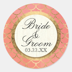 Shell Pattern Art Deco Gold Leaf Formal Wedding Classic Round Sticker